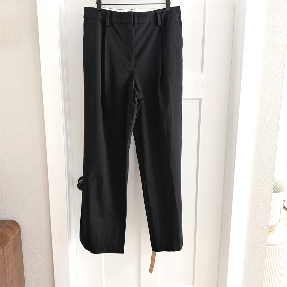 Reformation Alex High Rise Pleated Wide Leg Work Pants Black 12 Professional